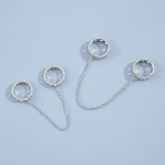Silver 4 Finger Stacking Ring Double Rings Attached Tassel Chain Ring