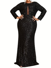  Mermaid Prom Dress Sequins Long Sleeve Contrast Mesh