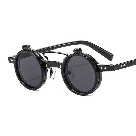 Round Frame Punk Double layer Flip Sunglasses Retro Outdoor Sunshade Decoration