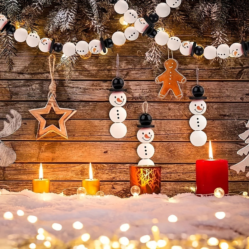 Christmas Snowman Wooden Beads Jute Rope, Holiday DIY Party Home Decor