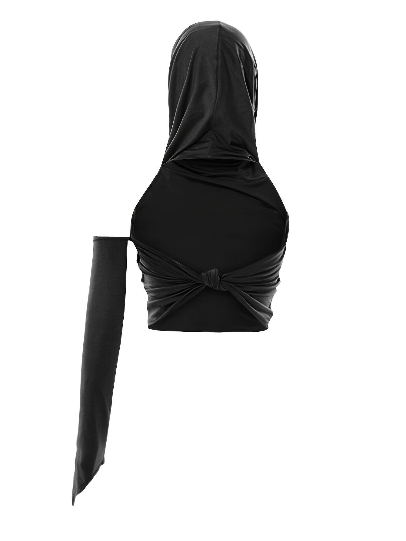 Ruched Crop Hoodie Halter Neck Backless Solid Hoodie