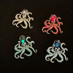 Octopus Enamel Pin Rhinestones Brooch Sea Animal Crystal Jewelry