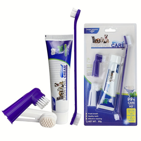 Pet Dental Care Kit 4 in 1 Toothbrush Toothpaste Finger Cover for Cats and Dogs