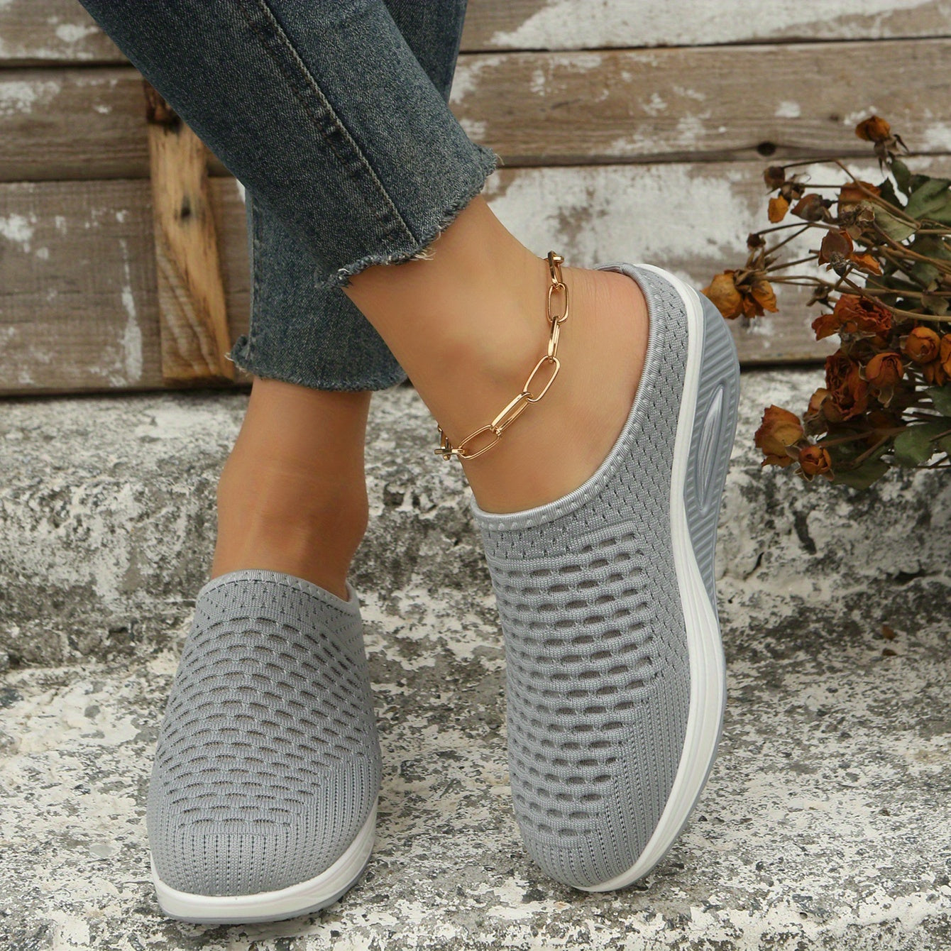 Women's Air Cushion Platform Mules Closed Toe Shoes