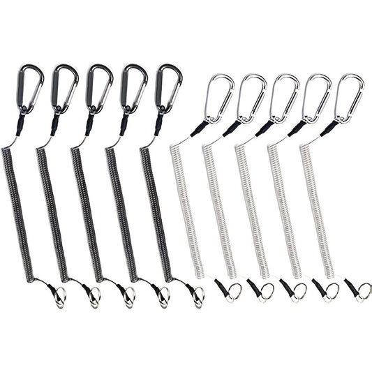10pcs Coiled Lanyard Spring Coil Cord Keychain Fishing Rod Tool Retractable