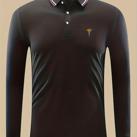 Symbol Print Men's Casual Long Sleeve Polo Shirt