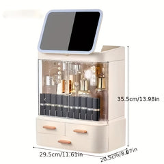 Large Cosmetic Storage Box with Mirror - Home and Travel Organizer