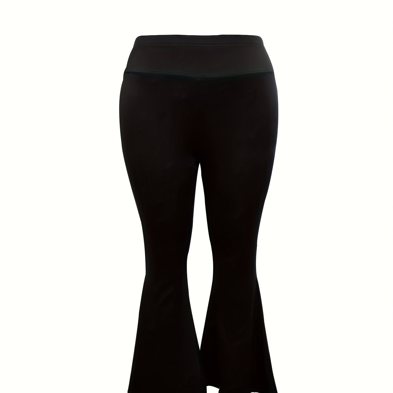  Solid Elastic High Rise Flared Leg Trousers