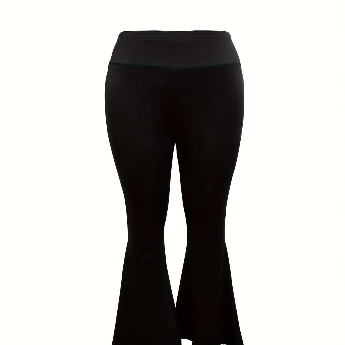  Solid Elastic High Rise Flared Leg Trousers