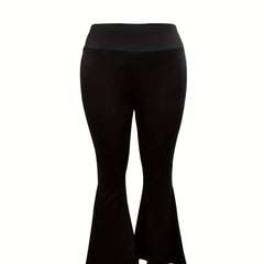  Solid Elastic High Rise Flared Leg Trousers