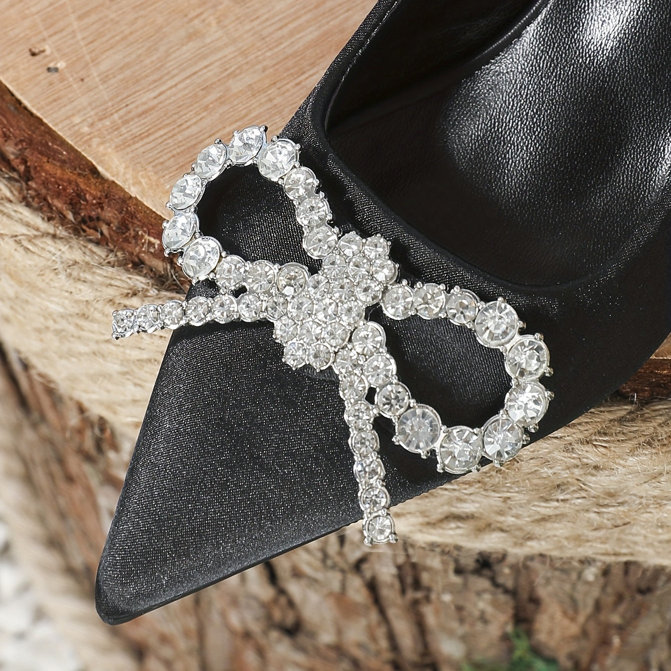 Rhinestone Bowknot Kitten Heels Slingback Dress Pumps