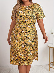 Nightdress Women's Plus Daisy Leopard Print Short Sleeve Round Neck