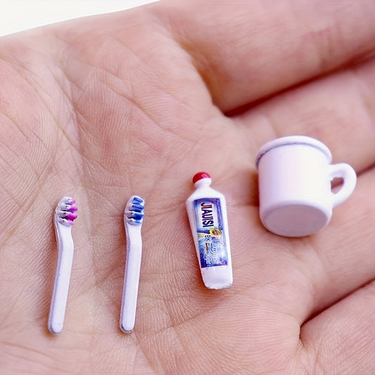 4pcs Vintage Mug Set with Toothpaste and Toothbrush Decorative Model
