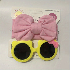 2pcs Solid Bowknot Hairband & Little Ear Sunglasses Set for Kids