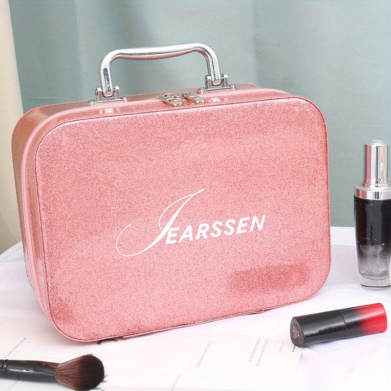 Glitter Leather Makeup Bag Organizer with Mirror Brush Holder