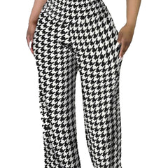 Houndstooth Print Wideband Waist Straight Leg Trousers