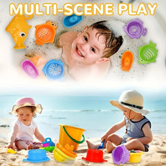 6pcs Kids' Bath Toys Rainbow Stacking Boat Uncharged