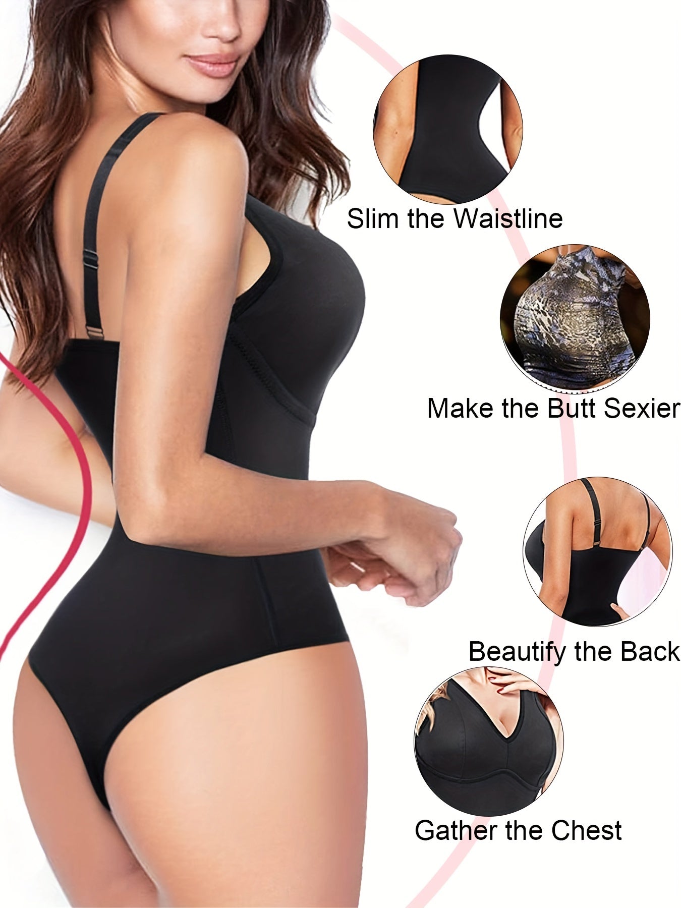 Seamless Thong Shaping Bodysuit V Neck Tummy Control Slimmer Body Shaper