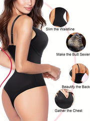 Seamless Thong Shaping Bodysuit V Neck Tummy Control Slimmer Body Shaper