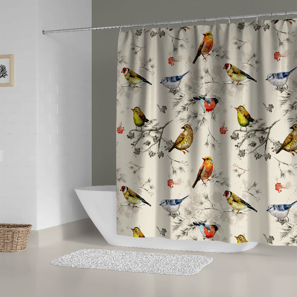 Watercolor Floral Shower Curtain Set with 12 Hooks
