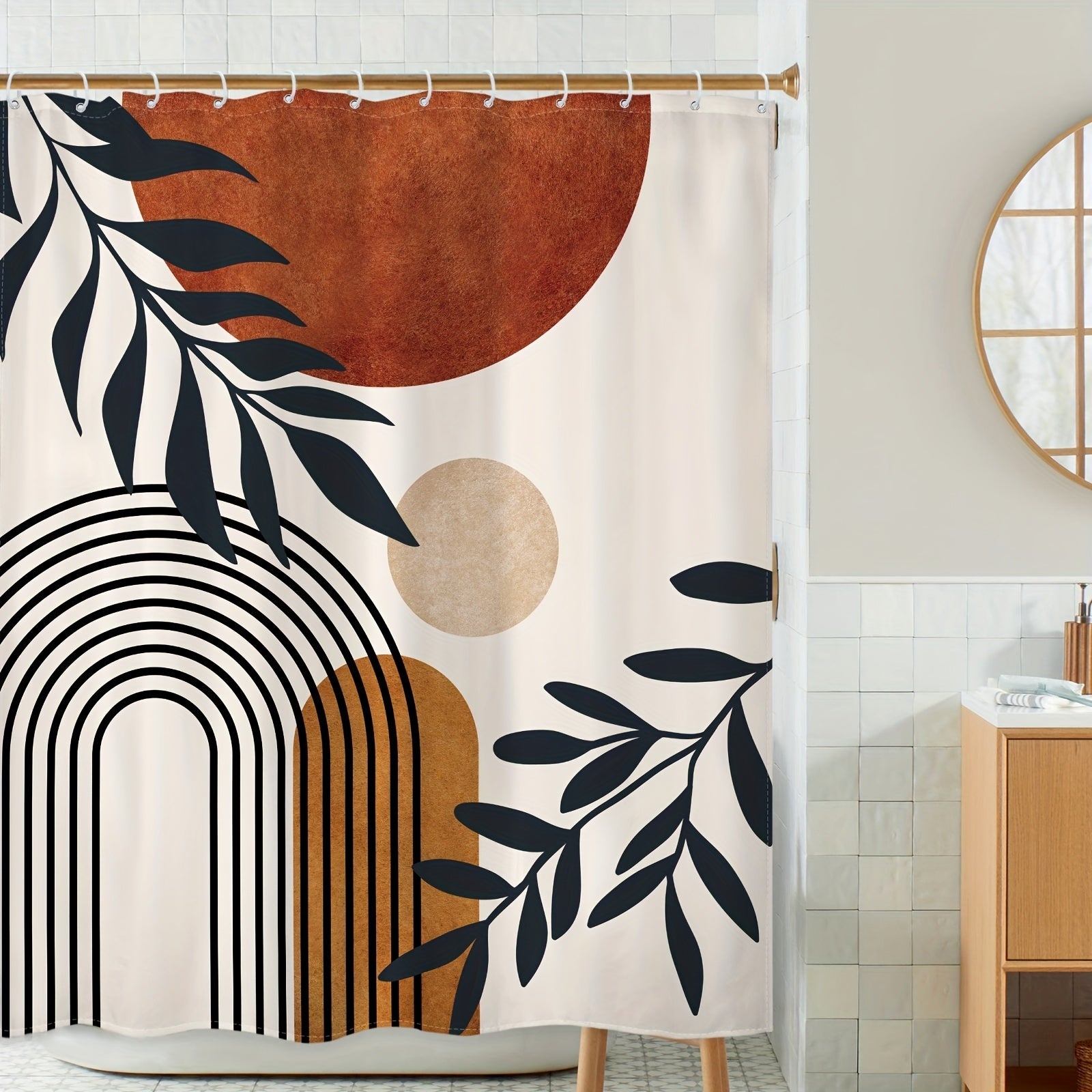Block Pattern Shower Curtain Waterproof Fabric Bath Decor