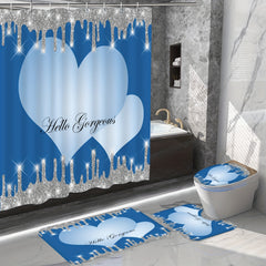 Sparkling Shower Curtain Set with Bath Mat and Hooks, 71x71 In