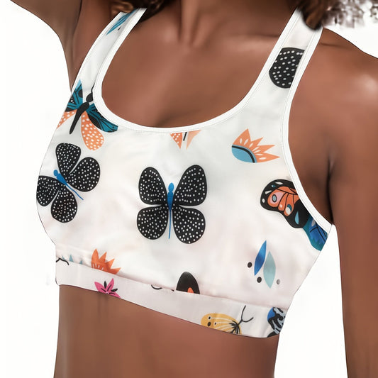  Bra Women's Plus Butterfly Print Racer Back Yoga Bralette