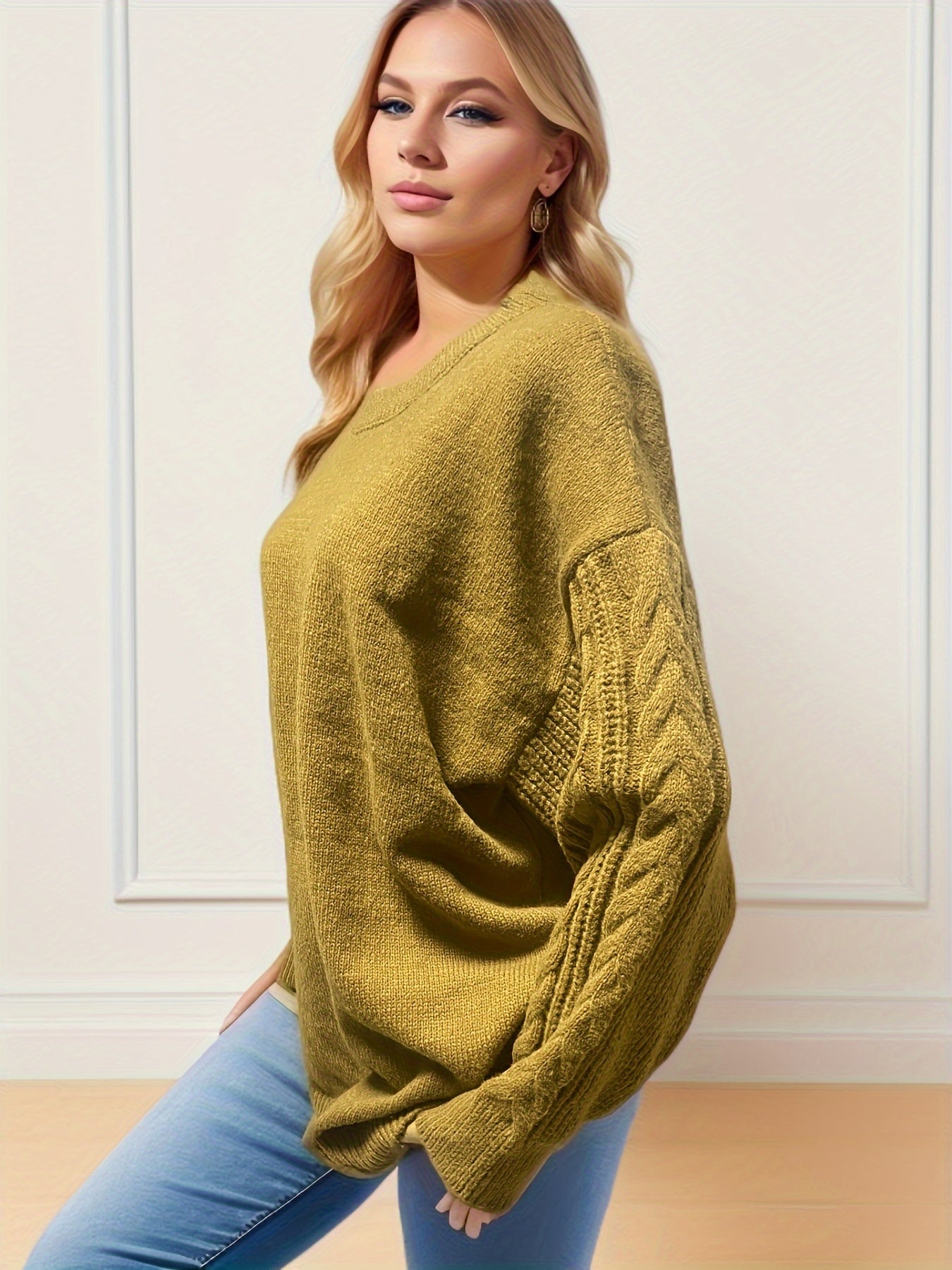  Casual Sweater Solid Long Sleeve Round Neck Loose Pullover Jumper