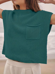 Women's Solid Sweater Vest Casual Crew Neck Short Sleeve