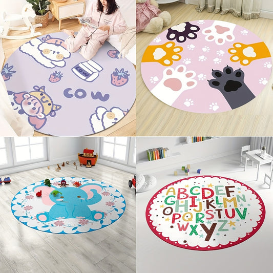 Cartoon Space Astronaut Round Rug Carpet Kids Play Crawl Soft Floor Mat