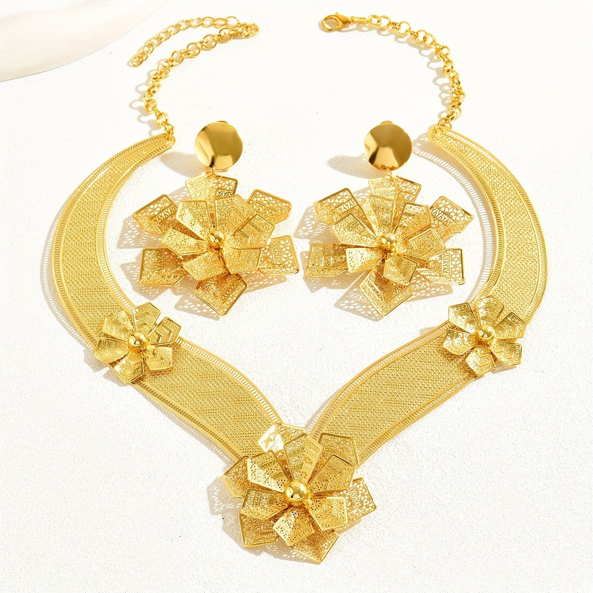 3pcs Exaggerated Jewelry Set 18k Plated Flower African Bride's Wedding Jewelry