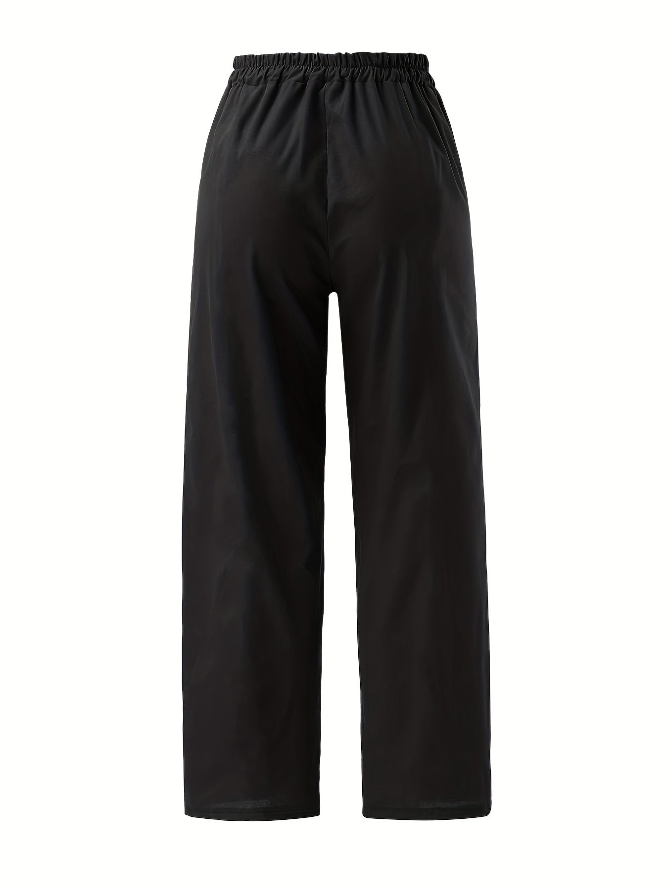  Solid Elastic High Rise Trousers With Pockets
