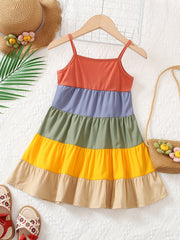 Girls Rainbow Thin Strap Summer Dress