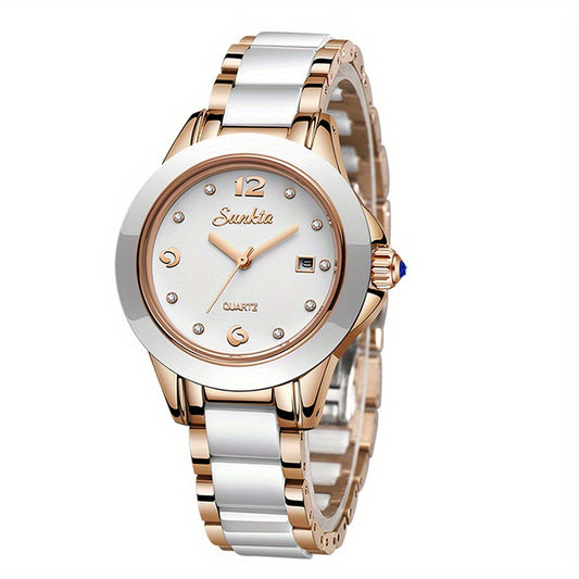 LIGE Schoolgirl Ceramic Watch Girl Quartz Watch Calendar Waterproof Wrist Watch