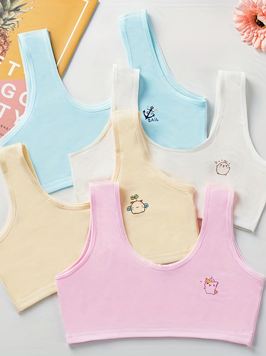 4pcs Girls Cartoon Bras Vests for Primary School Students