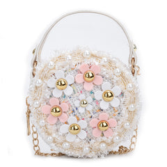 Girls Crossbody Bowknot Purse Pearl Flowers Handbags Shoulder Bag