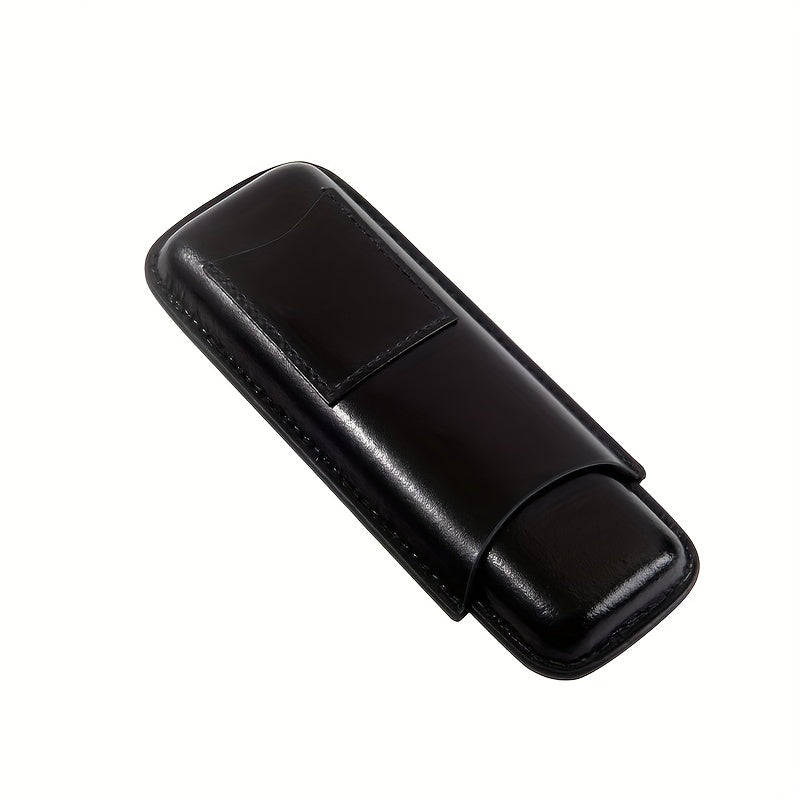 Dark Brown PU Leather Travel Cigar Case - 2 Finger Holder