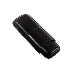 Dark Brown PU Leather Travel Cigar Case - 2 Finger Holder