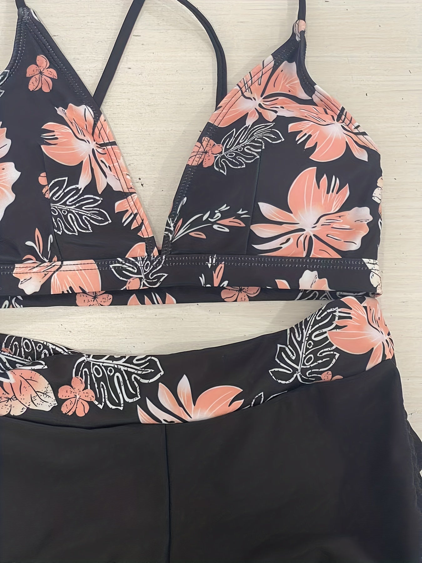 Floral Print Drawstring 2 Piece Bikini Swimsuit
