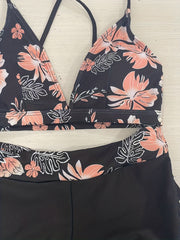 Floral Print Drawstring 2 Piece Bikini Swimsuit