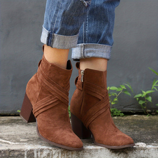 Women's Cross Strap Heeled Ankle Boots