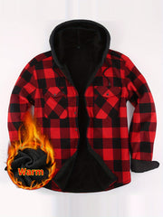 Men's Fleece Plaid Hooded Long Sleeve Shirt Jacket Autumn Winter