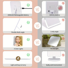 Travel Makeup Mirror With Lights 360 Adjustable Angle 2000mAh