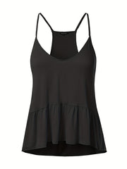  Casual Cami Top Women's Plus Solid Round Neck Ruffle Trim Tank Top