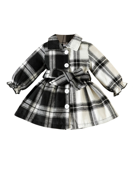 Plaid Contrast Ruffle Cuff Tunic Dress Baby Girls