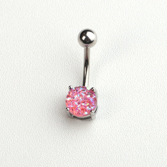 Stainless Steel Horseshoe Belly Button Ring with Zircon Inlay