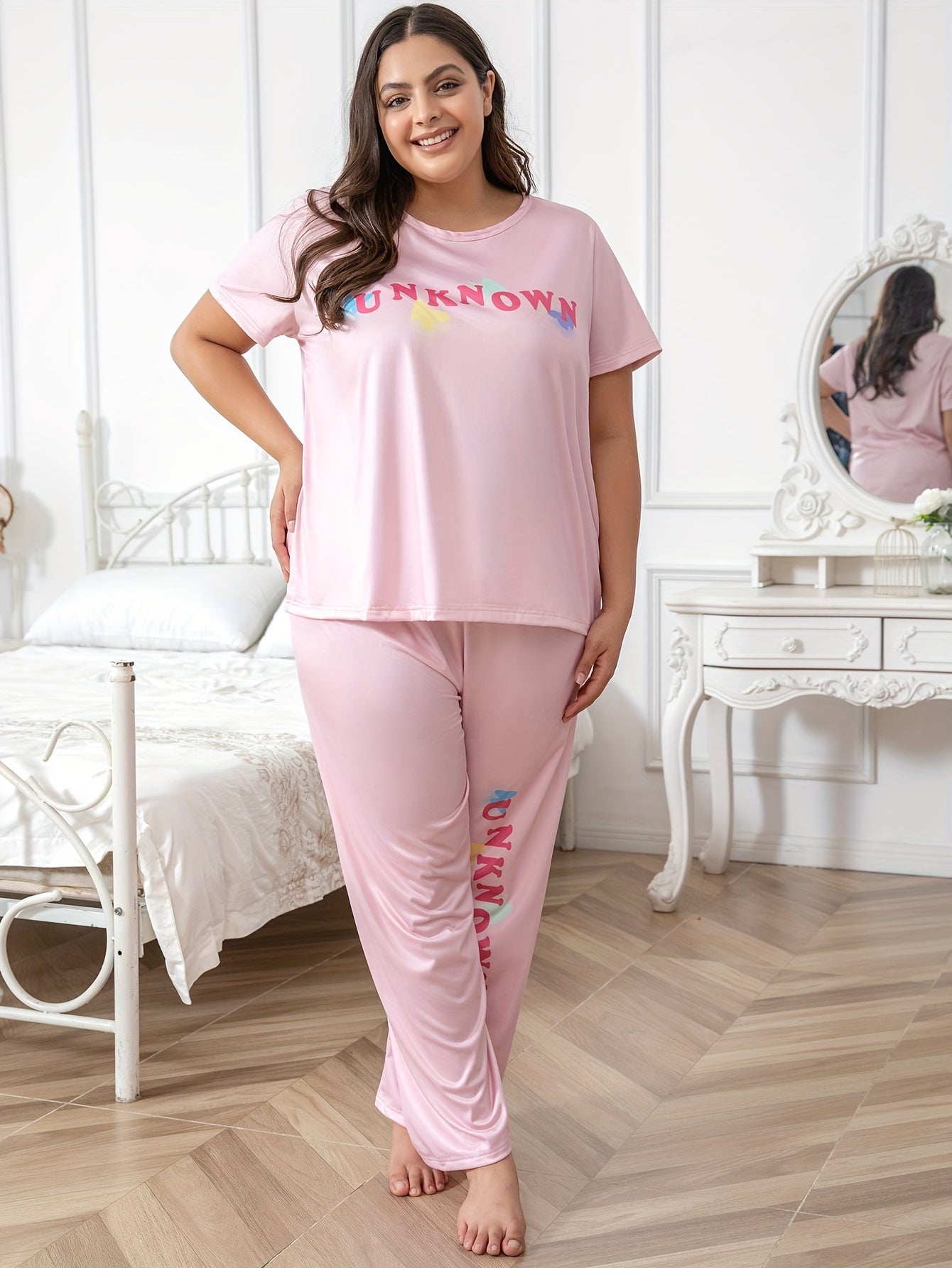  Lounge Set Women's Letter Graphic Tee & Pants Pajamas