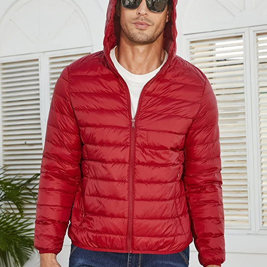 Men's Casual Lightweight Red Down Jacket with Hood
