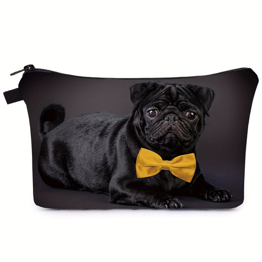 Pug With Tie Pattern Makeup Bag Zipper Cosmetic Pouch