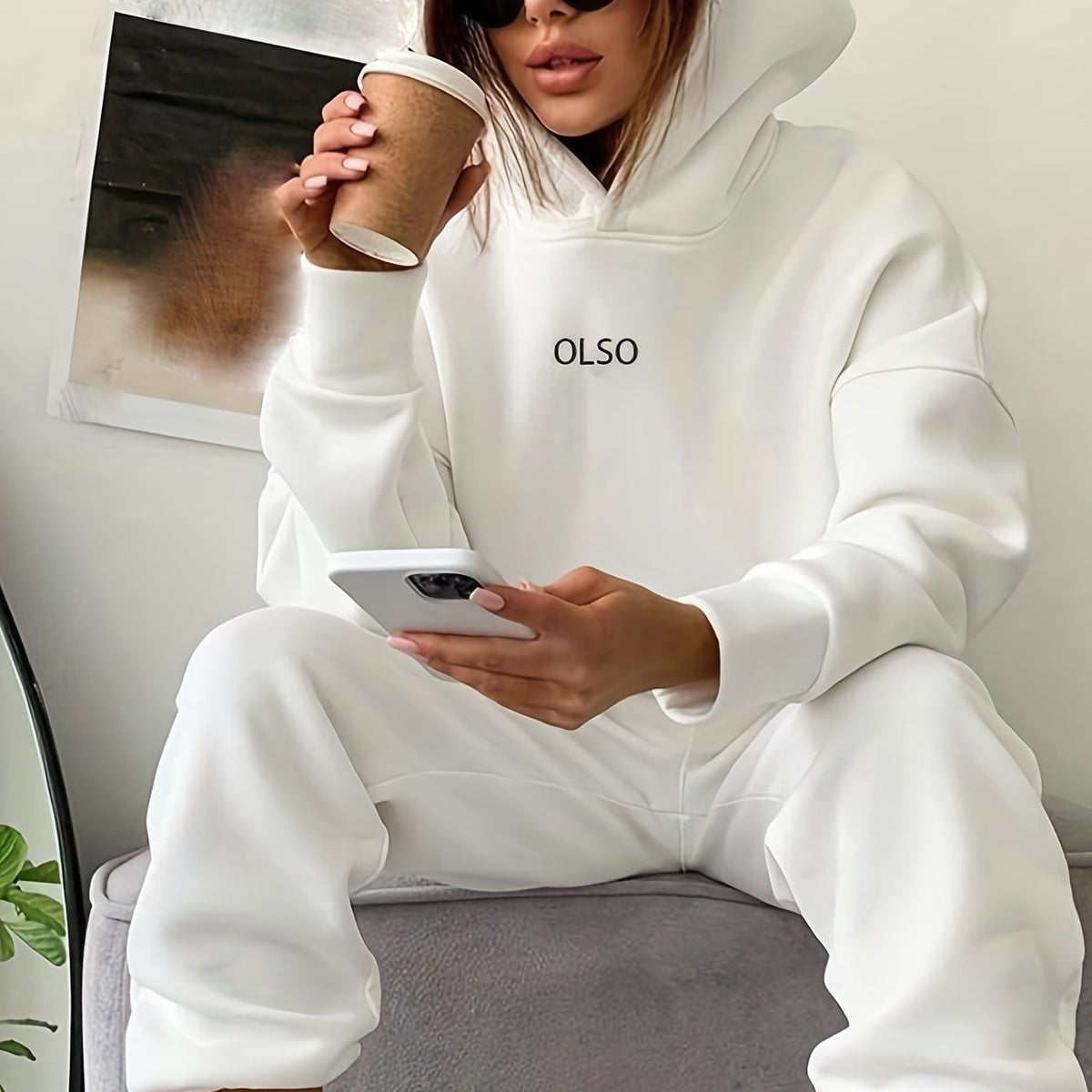 Letter Print Hooded Sweatshirt & Sweatpants Set